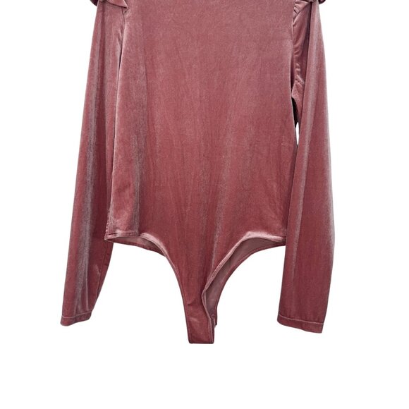 Celebrity Pink XL Rose Pink Velvet Long Sleeve Bodysuit Ruffle Shoulder Detail - Picture 15 of 15